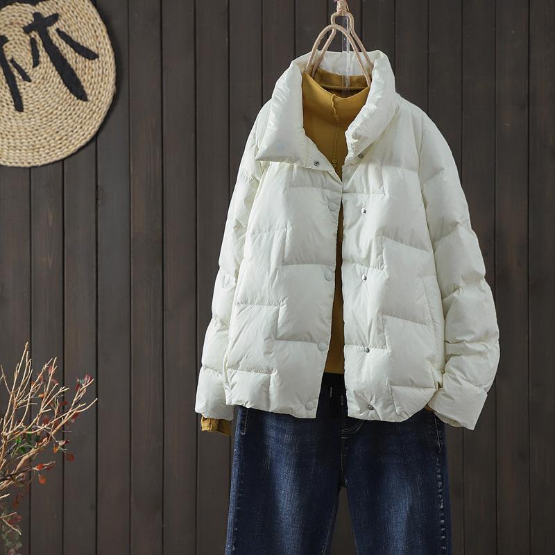 White Duck Down Jacket Women Thin Loose Loose Casual Big Lapel Short Jacket