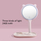 Cat Ears 3 Levels Ligthing LED Makeup Mirror Portable Travel Desktop Mirror Touch Screen USB Charging