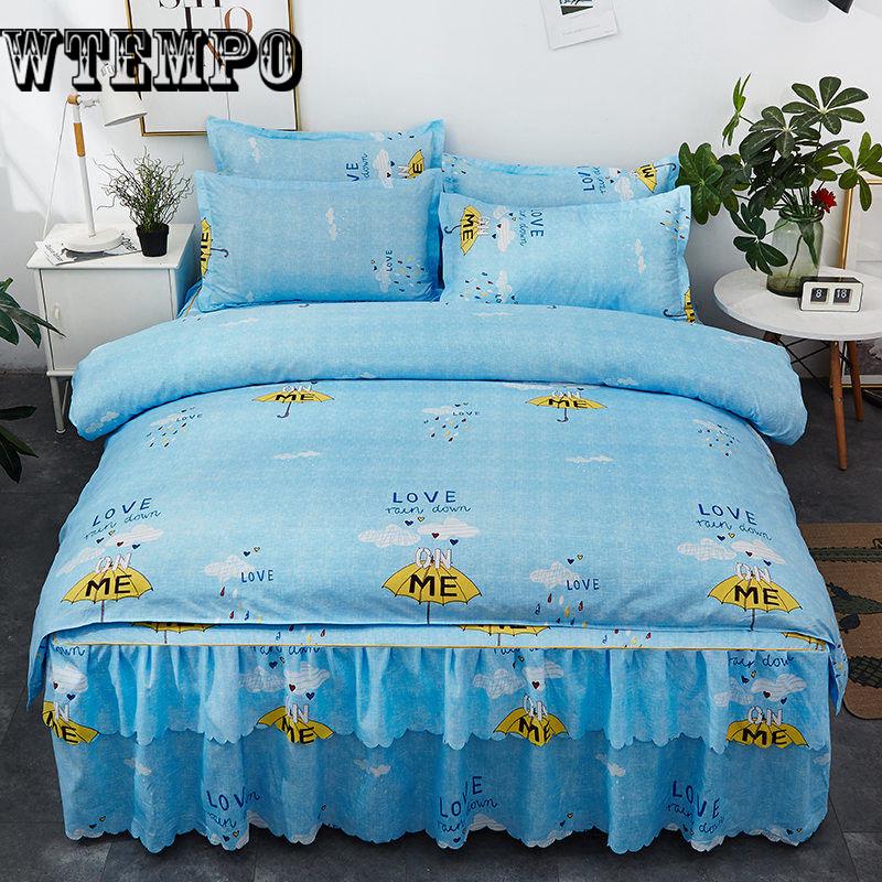 Modern Simple Bedspread Cotton Lotus Leaf Edge Bed Skirt Pillowcase Bedding Bed Sets Size