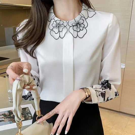 Spring and Autumn Clothes Slimming Top Women's Loose Long-sleeved Shirt All-match T-shirt