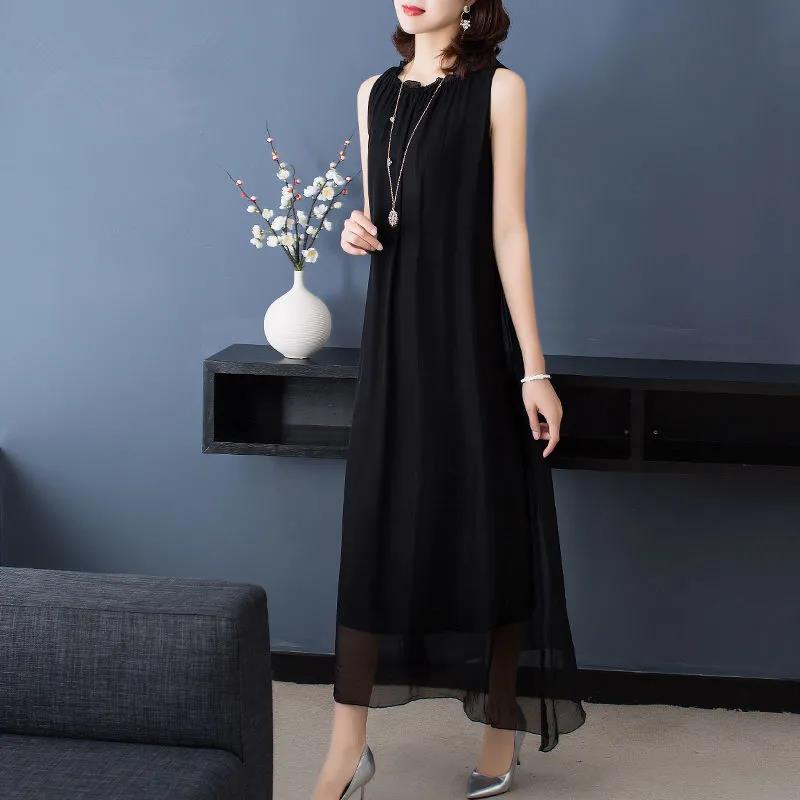 Summer Plus Size Real Quality Silky Dress Comfortable Loose Slim Sleeveless Vest Long Dress