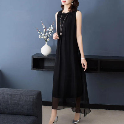 Summer Plus Size Real Quality Silky Dress Comfortable Loose Slim Sleeveless Vest Long Dress