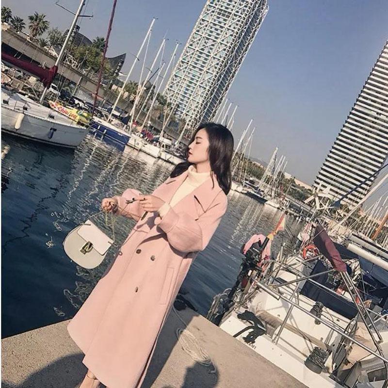 Autumn and Winter Woolen Coat Korean Style Fashion Waist Woolen Coat Women's Thick Large Size Mid-length Over-the-knee Coat