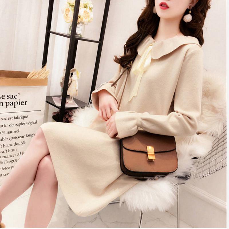 Pofulove Net Red Mid-length Loose Doll Collar Sweater Small Fresh Pretty Fairy Pullover Sweater