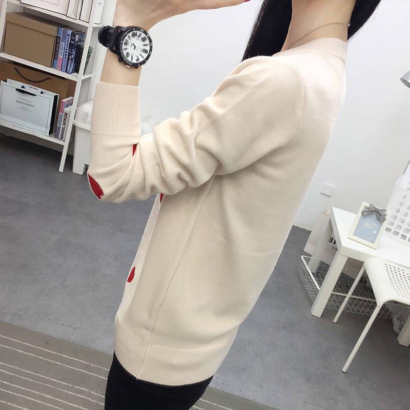 Pofulove Women Knitted Turtleneck Sweater Solid  Embroidered Heart Streetwear Pullovers  Female Tops