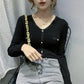 Long-sleeved V-neck Sweater Loose Thin Slim Slim Top All-match Fashion Base Sweater