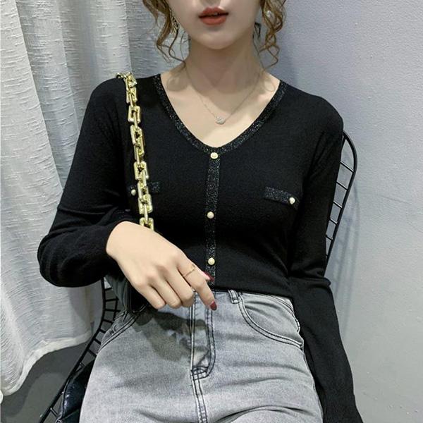 Long-sleeved V-neck Sweater Loose Thin Slim Slim Top All-match Fashion Base Sweater