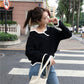 Fashion Flared Sleeve Top Autumn and Winter Short Coat Irregular Wave Edge Sweater
