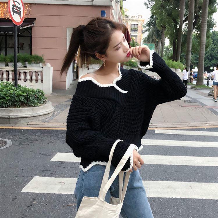 Fashion Flared Sleeve Top Autumn and Winter Short Coat Irregular Wave Edge Sweater