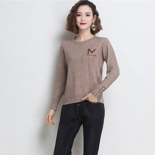 Spring  Autumn Round Neck Pullover Women's Short Loose Thin Long-sleeved Knitted Bottoming Shirt  Outer Wear