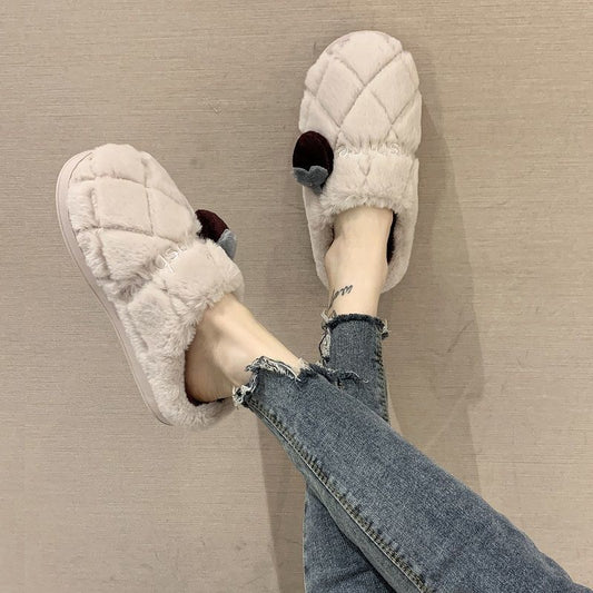 Autumn and Winter Pure Cotton Slippers Indoor Non-slip Soft-soled Shoes Warm Simple Plush Cotton Shoes