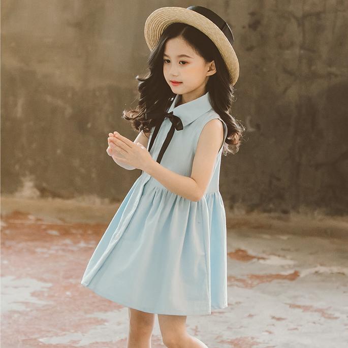 Children's Dress Girls Summer Dress Children's Embroidery Princess Skirt Baby Thin Solid A-line Sleeveless Skirt