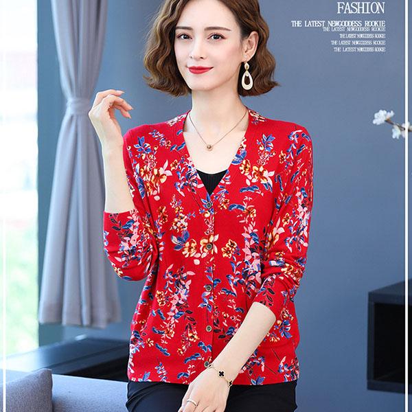 Long-sleeved Short Cardigan Women's 3D Flower Print Sweater Coat Large Size Wool Coat Knitwear