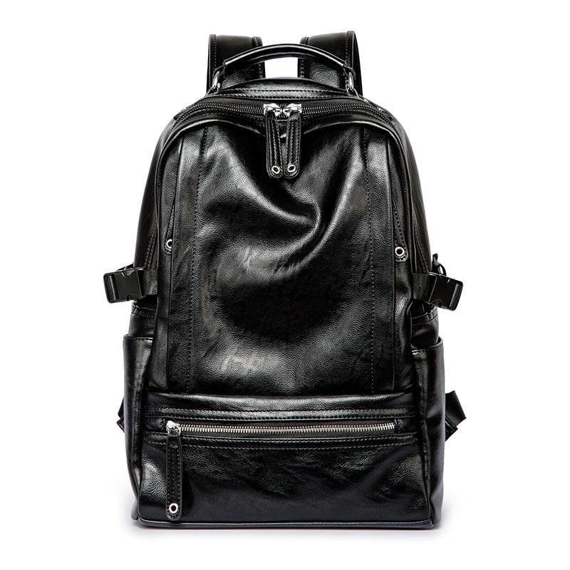 Student Large Capacity Backpack Men PU Leather Waterproof Outdoor Sports Travel Bag Computer Bag