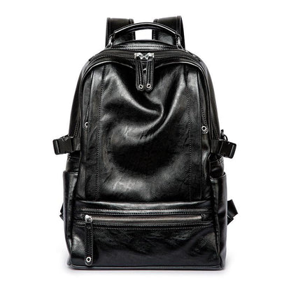 Student Large Capacity Backpack Men PU Leather Waterproof Outdoor Sports Travel Bag Computer Bag