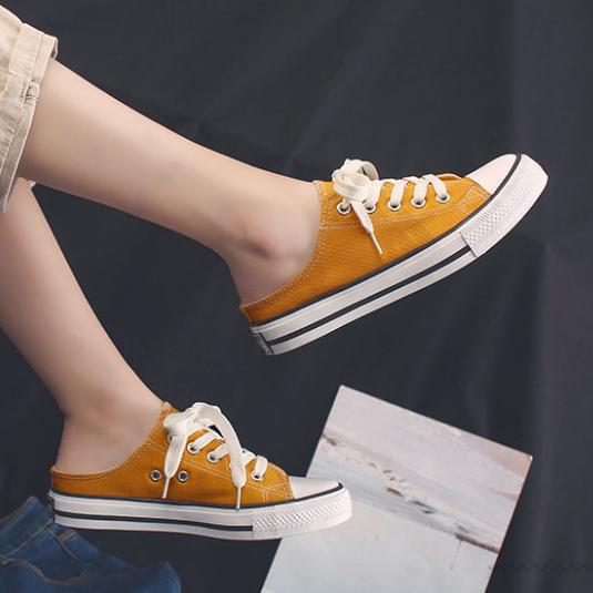 Women's Solid Color Canvas Shoes Spring and Summer Large Size Slippers All-match Flat Heel Casual Shoes