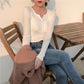 Black Sweater Bottoming Shirt Women Autumn and Winter V-neck Knitted Clavicle Top Long-sleeved Slim Slimming Top Sweater