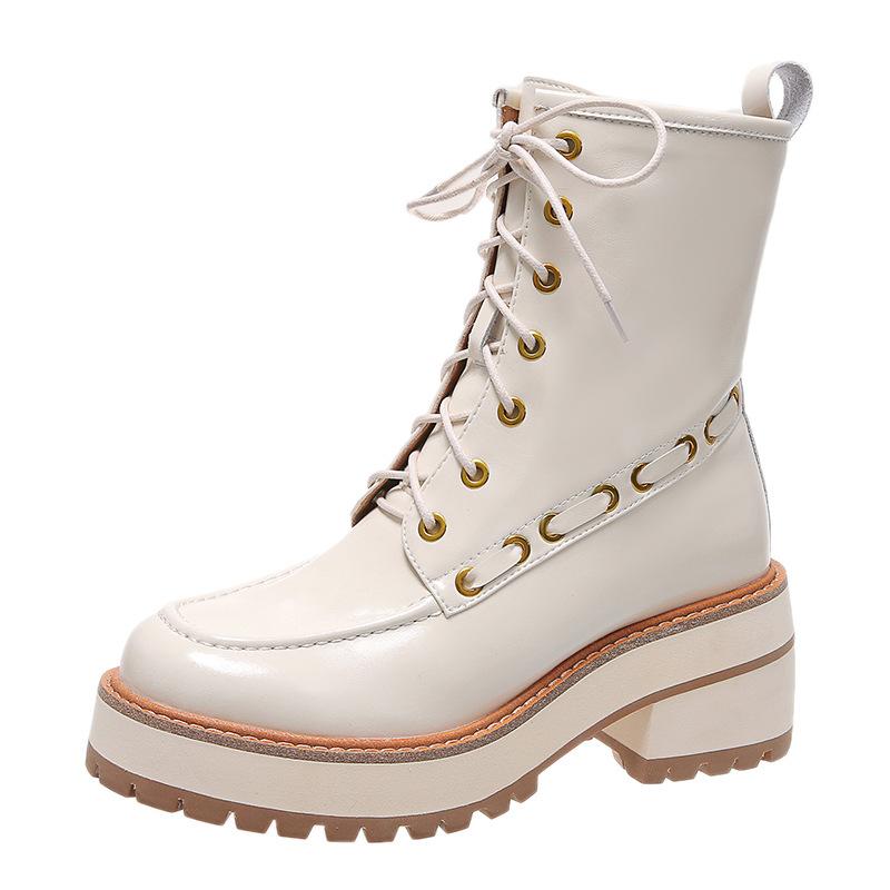 Women Boots High Heels Platform Shoes Ankle Booties Black White Chunky Boots Fashion Designer Womans Shoes