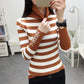 Turtleneck Sweater Women Pullover Stripe Knitted Ribbed Slim Jumper Autumn Winter Female Sweater