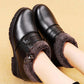 Women's Autumn and Winter Soft Leather Soft Soled Cotton Shoes Large Size Solid Color Snow Boots Casual Flat Bottomed Short Boots