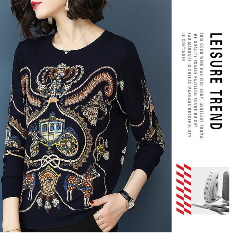 Vintage Print Short Woolen Sweater Women Fashion Pullover Sweater Female Woolen Jumper Outwear or Bottoming