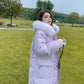 Down Cotton Jacket Women's Thickened Warm Large Wool Collar Large Pocket Long Loose Cotton Jacket