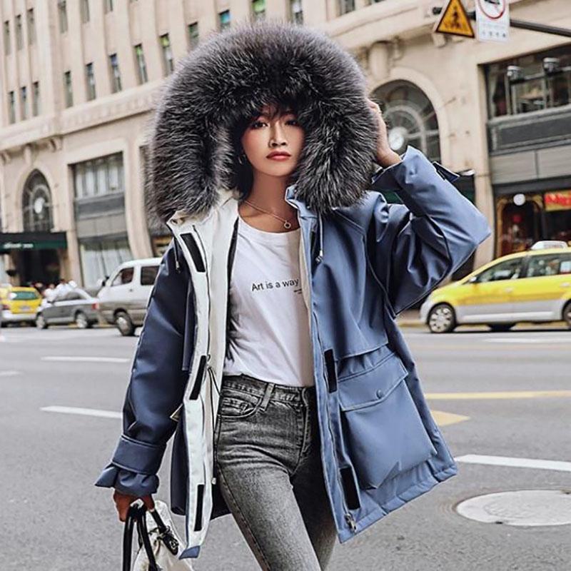 Winter Women's Cotton Jacket Jacket Mid-length Large Fur Collar Plus Down Jacket Thickening Plus Velvet Jacket