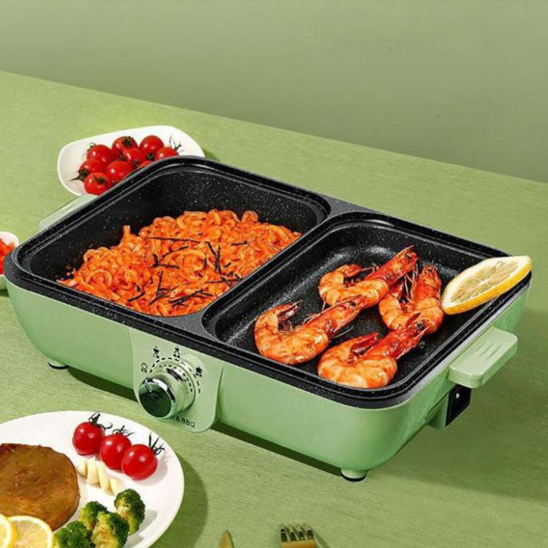 980W 2 Person BBC Heat Pot Machine Multi-purpose Grill Pan Fried Steak Pan Smokeless Nonstick Pot for Family