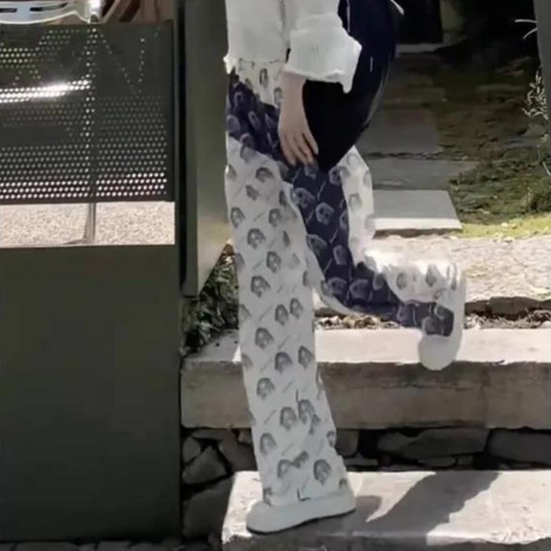 Ice Silk Pants Women's Summer Thin Trousers Loose and Thin Wide-legged Casual Fashion High-waist Net Red Mopping Pants