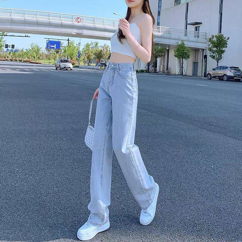 Straight Jeans Girls Summer Thin Section High Waist Slimming Loose Light-colored Wide-leg Pants Student Trousers
