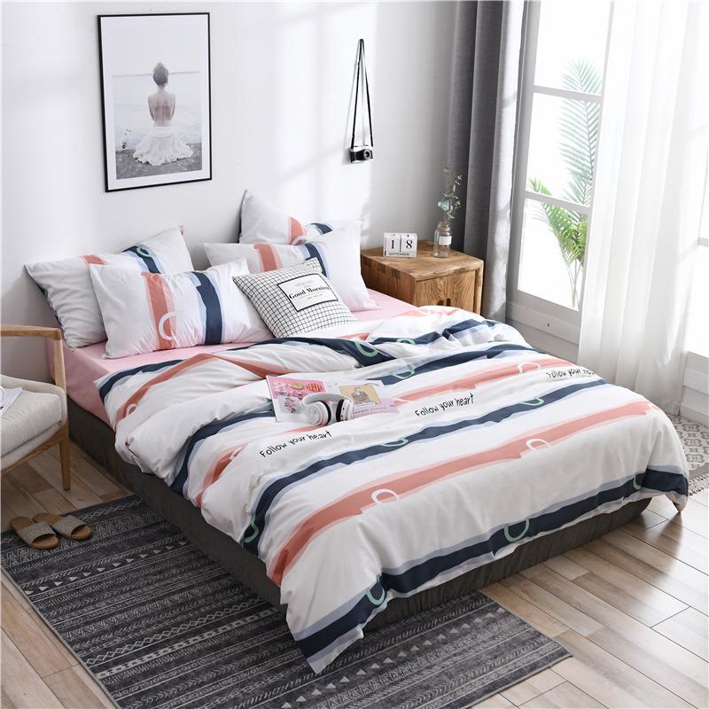 4Pcs Simple Striped Bedding Set Quilt Cover Bed Sheet Pillowcases 5 Size Bedspread