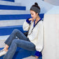 Pofulove Pullover Sweater V-neck Flared Sleeve Loose Autumn Winter Sweet Korean Knitting Sweater