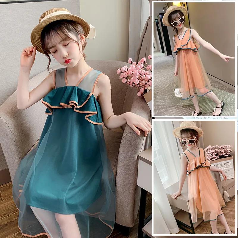 Children's Clothing Girls' Dresses  Children's Summer Clothing Princess Dresses Mesh Vest Skirts Big Children's Clothing