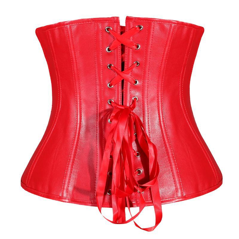 Red/Black Leather Corselet Plus Size Waist Trainer Corset Gothic Sexy Espartilhos Steampunk Clothing