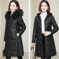 Women's Solid Color Embroidered Down Jacket Mid-length Korean Style Loose Thick Coat Warm Cotton Coat Large Fur Collar Winter Quilted Jacket