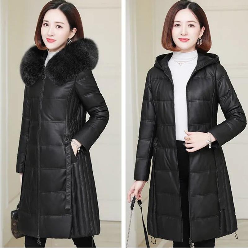 Women's Solid Color Embroidered Down Jacket Mid-length Korean Style Loose Thick Coat Warm Cotton Coat Large Fur Collar Winter Quilted Jacket