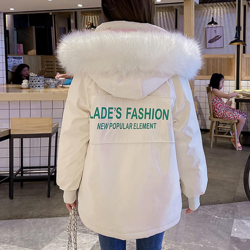 Winter Jacket Fashion Harajuku Fleece Warm Hooded Fur Collar Coat Black Oversized 2021 Autumn New Women Jackets Down Coats