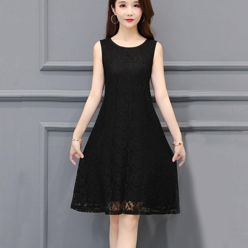 Women Sleeveless Long Skirt Casual Lace Dress Slim Temperament Bottoming Skirt for Youth Summer