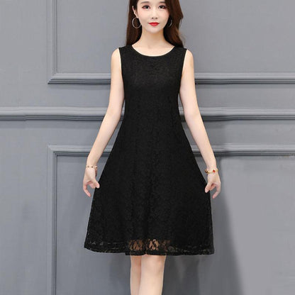 Women Sleeveless Long Skirt Casual Lace Dress Slim Temperament Bottoming Skirt for Youth Summer