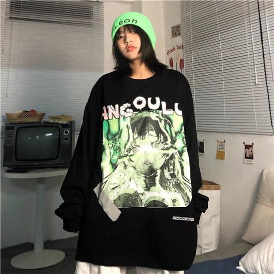 Streetwear Hip Hop Loose Women Hoodies Punk Vintage Femme Clothes Gothic Casual Oversize Kpop Hoody Long Sleeve Sweatshirts