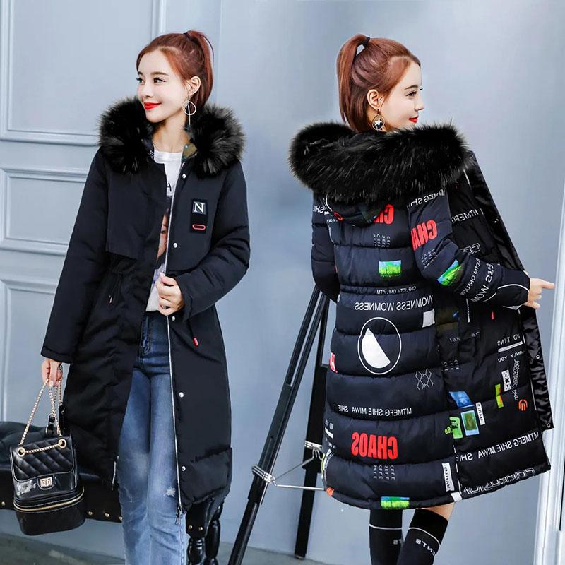 Winter Women's Cotton Jacket Jacket Mid-length Large Fur Collar Plus Down Jacket Thickening Plus Velvet Jacket