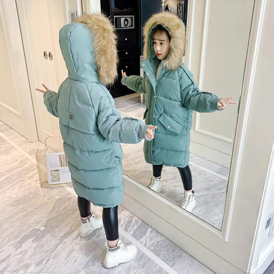 Girls' Warm Winter Padded Jacket Korean Style Padded Coat Children's Mid-length Down Quilted Jacket