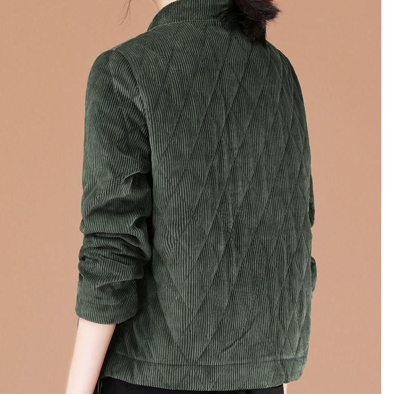 Corduroy Quilted Jacket Women's Warm Cotton Coat Corduroy Padded Short Jacket Women