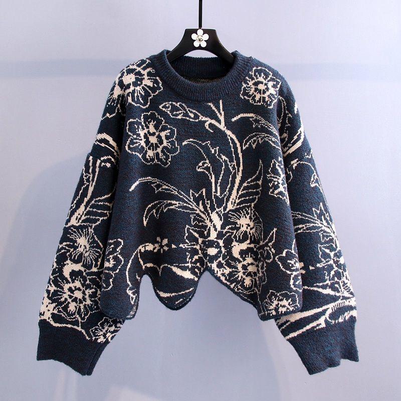 Autumn  Winter Korean Style Loose Thick Knit Sweater Irregular Pullover Short Long Sleeve Sweater Top Women