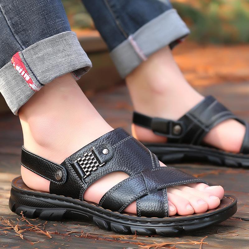 Waterproof Non-Slip Sandals Cow Leather Men's Soft Bottom Wear-Resistant Slippers Dual-Purpose Breathable Sandals