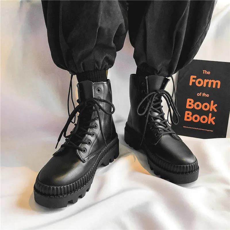Men's Black Martin Boots Spring and Autumn Trend Leather Boots Youth Motorcycle Boots Outdoor Sports Casual Boots