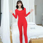 Pure Color Cotton Thermal Underwear Set for Women's Fall/winter Beauty Autumn Clothes Long Trousers Tight Round Neck Thin Bottoming Shirt