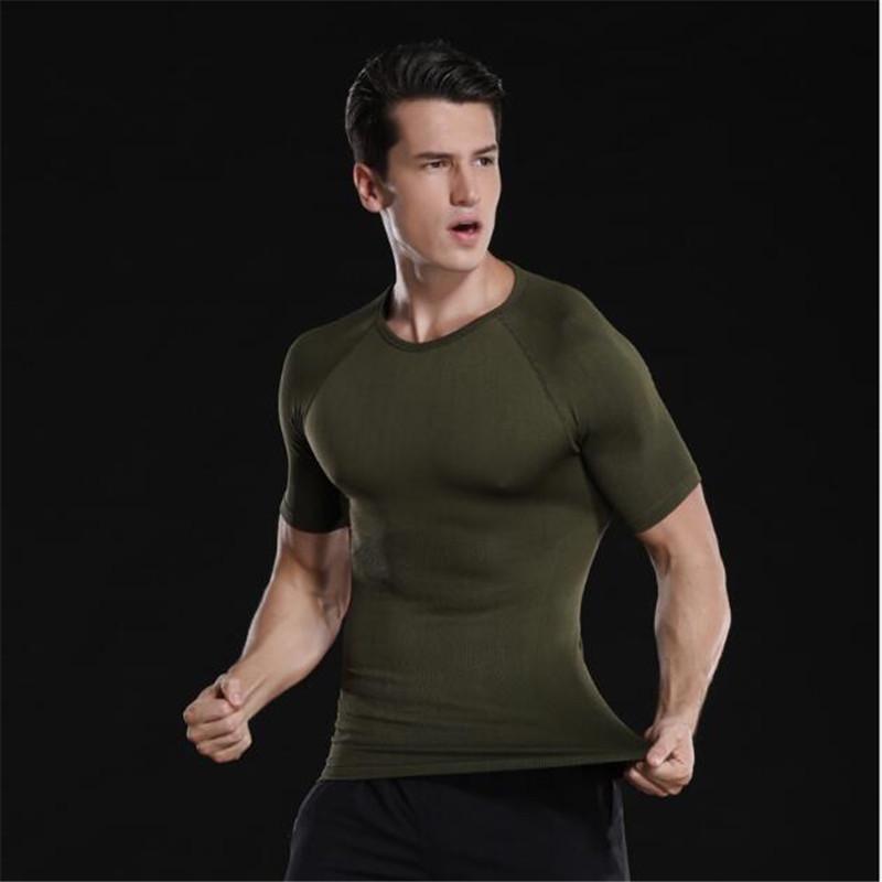 Men Summer  Casual Slim Tee Shirt Body Abdomen Waist Slimming Seamless Short-sleeved Men's Corset