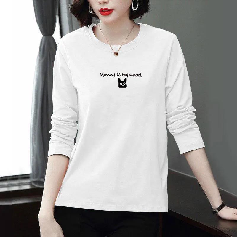 Spring Women Pullover Cat Print Long Sleeve Shirt Casual Loose T-shirt Boutique Bottoming Shirt