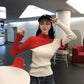 Color Matching Knitted Bottoming Shirt Slim Long-sleeved Sweater Women's Tight Tops